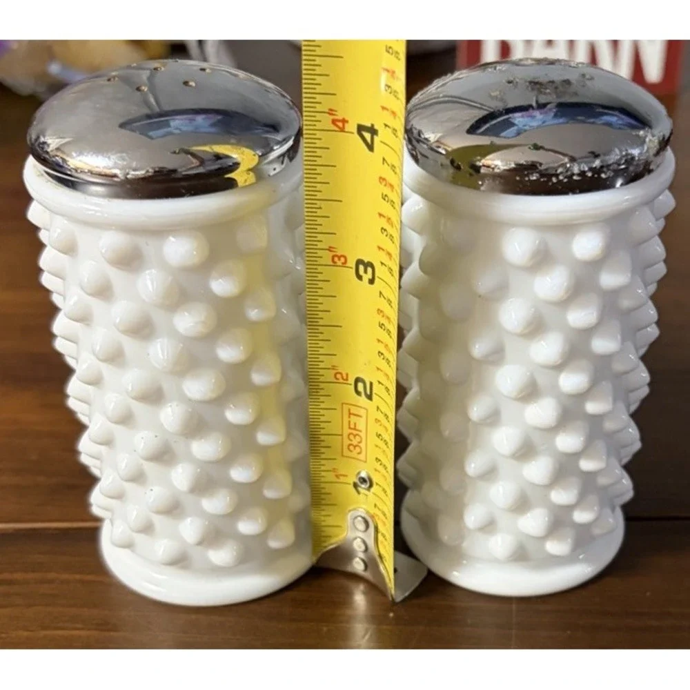 Vintage Fenton White Milk Glass Hobnail Salt Pepper Shakers Foil Label 4